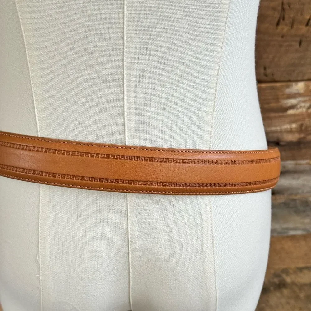 Moda Scapa Italian leather Greek key pattern blunt tip belt NWOT SZ 34